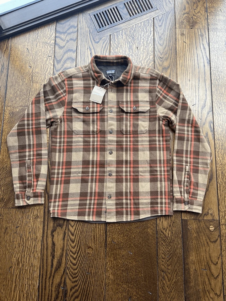 Patagonia Men's Fjord Loft Shirt Forested Nest Brown Organic Cotton Medium