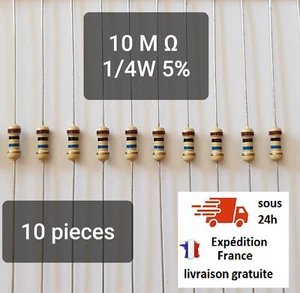 Résistance 10Mohm 10 pièces 1/4W 5% Resistance Cuche Métal 10 Mohm - Picture 1 of 1