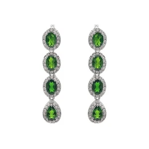 Natural Chrome Diopside Long Drop Earrings 925 Sterling Silver Christmas Jewelry - Picture 1 of 4