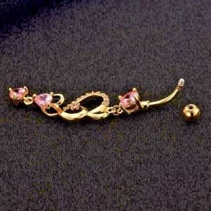 2Ct Sapphire Heart Button Bar Belly Navel Piercing Ring 14K Yellow Gold Plated - Picture 1 of 7
