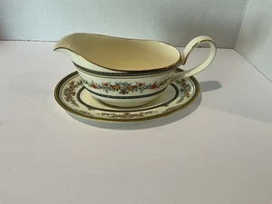 Minton STANWOOD bordo oro GRAVY BOAT con sottopiatto Inghilterra come nuovo - Foto 1 di 6