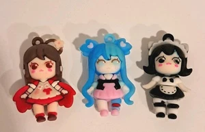 Set of 3 Adorable Anime Style Girl Accessories For Keychains, Phone, Earrings.  - Picture 1 of 2