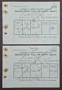 Recibo de la estación LNER 1942 Seacroft para sacos completos o vacíos (2x) - Imagen 1 de 1