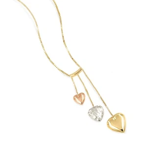 Lucchetta - Tri-Gold 3 Puffed Family Hearts Necklace, White Rose Yellow Gold ... - Picture 1 of 7