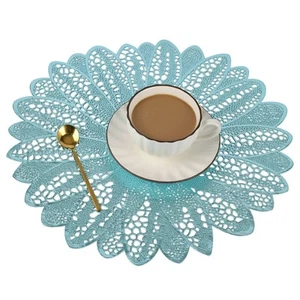 Placemats Set of 4 Pressed Vinyl Metallic Blue Place Mats Wipe Clean for Dinner - Picture 1 of 9