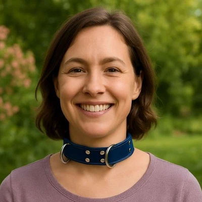 Exklusives blaues Designer-Lederhalsband mit Nieten & Rollschnallen-Verschluss - Bild 1 von 4