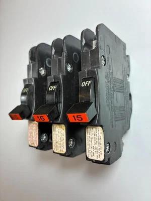 Federal Pacific FPE NC115 15A (SET OF 3) Stab-Lok 1P 120V TESTED 60-DAY WARRANTY - Image 1 of 4