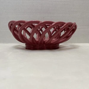 Bread Basket Warmer Oval Open Lattice Weave Stoneware Vtg Spring Fruit Bowl - Picture 1 of 4