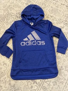Adidas Girls Athletic XL 16 Pullover Hoodie Sweatshirt Blue Silver Metallic EUC - Picture 1 of 7
