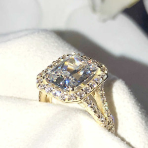 4.89 TCW Radiant Cut DEF Moissanite Halo Engagement Ring In 14k Yellow Gold