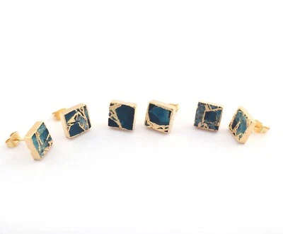 Apatite玉镀金耳钉女孩批发大量3对 — 第 1/4 张图片