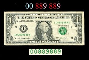$1 Dollar 2013 Bill Note Fancy Flipper Trinary Repeater Serial Number Lucky 8's