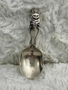 ESTATE STERLING REED & BARTON CAT & RIBBON CURVED BABY SPOON-3 5/8"-RARE-1894-E - Picture 1 of 6