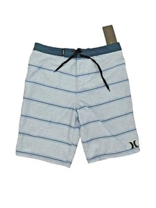 NWT Hurley Youth Boy's Striped Boardshorts Psychic Blue 9'' Inseam size 18/29 - Picture 1 of 6