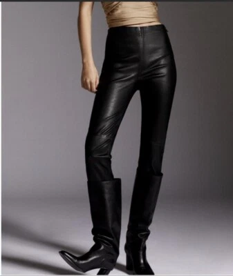 ZARA SHEEP LEATHER STRETCHED LEGGINGS PANTS BLACK SIZE XS - Image 1 of 4
