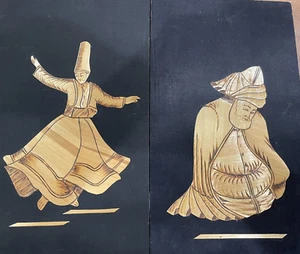 Marquetry Inlay Wall Art Black Background Konya, Turkey Sufi Whirling Dervish & - Picture 1 of 8