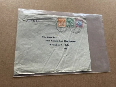 Singapore  1952 Airmail Cover to US +Tri-Color KGVI Franking +Asaph Hall Family - Image 1 of 2