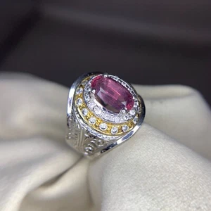 Natural No Heat 3.12 Ct Spinel In Designer SIlver Ring Rhodium Coated - Picture 1 of 10