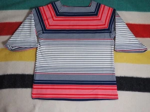 VTG 70s Penneys Red White Blue Poly Disco Hippy Retro Bell Tunic Top Shirt L - Picture 1 of 5