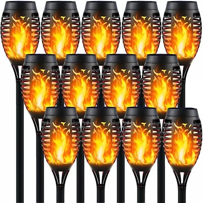 Flickering LED Solar Flame Tiki Torch Lights Outdoor Garden Yard Lawn Lamp - Image 1 of 4