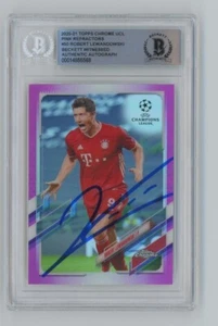 2020 Topps Chrome UCL Pink Refractors Robert Lewandowski Signed #50 Beckett Bas - Picture 1 of 1