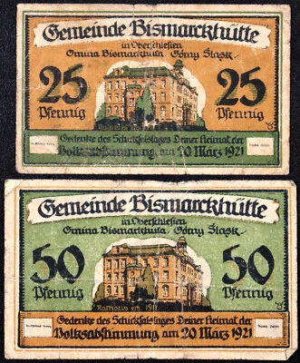BISMARCKHÜTTE / CHORZÓW BATORY / HAJDUKI WIELKIE 1921 RARO Juego completo dinero de emergencia Foto 1 de 2