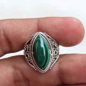 Solid 925 Silver Malachite Ring Stacking Ring Office Wear Jewelry Gift For Her