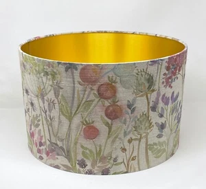 Lampshade Voyage Hedgerow Country Floral Brushed Gold Drum Light Shade - Picture 1 of 6