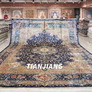 Oversized 12x15ft Hand-knotted Silk Carpet Villa Home Decor Area Rug TJ495A