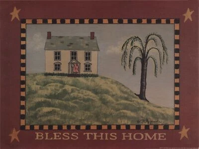 Bless this Home with American Flag por Billy Jacobs 16x12 Country arte privada P - Imagem 1 de 3