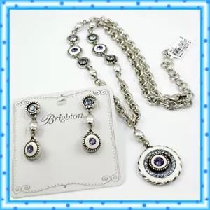 Brighton Halo Light Pearl Post Necklace Earrings Set NWT Pouch $176 - Picture 1 of 3