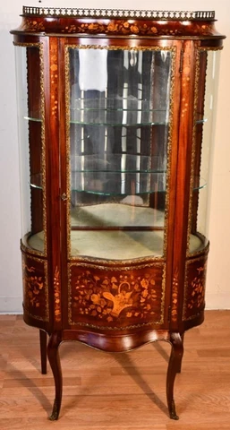 1920 Antique Grand Rapids French Louis XV Mahogany inlay display cabinet Vitrine Cover