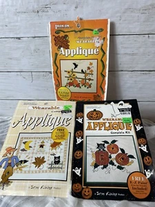 3 Vtg Iron On Appliqué Innovations Sew Halloween Fall Kit Scarecrow Leaves Cat - Picture 1 of 10