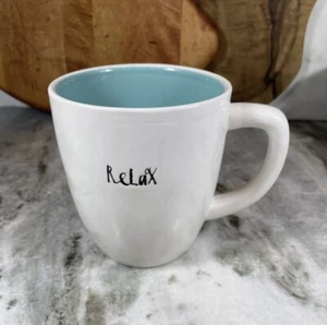 Rae Dunn 1Coffee Mug "RelaX" Script w/Aqua Blue Teal Interior. 16oz - Picture 1 of 5