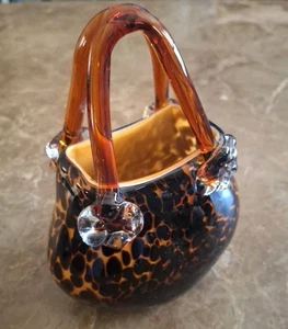 Borsa/vaso ghepardo in vetro stile Murano vintage con manico - Foto 1 di 10