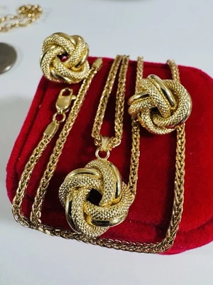 "Pendiente y collar saudí de oro amarillo puro real de 18 quilates 750 15,8/16"" pulgadas 8 g 2 mm" Foto 1 de 4