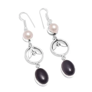 Amethyst Pearl Gift Handmade Drop Dangle Earring Jewelry 2.6" IE-7304 - Picture 1 of 1