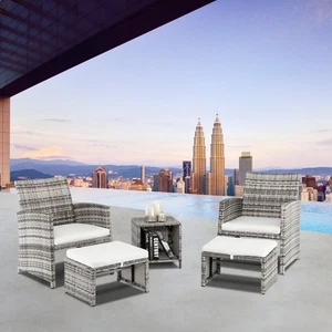 5-Pcs Lover Sofa Patio Sofa Set Rattan Wicker Furniture Coffee Table w/Footstool - Picture 1 of 12