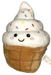 Cupcake de cono de helado de vainilla Happy Face de 11" con salpicaduras ojos de felpa sonrisa - Imagen 1 de 3
