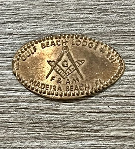 Vintage Masonic Rolled Pressed Penny from Gulf Beach Lodge 291 Madeira Florida - Picture 1 of 4
