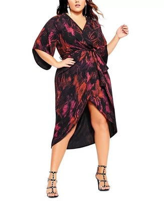 City Chic Women's XL 22  Slither Garnet Snake Print Faux Wrap Waist Chiffon - Image 1 of 4