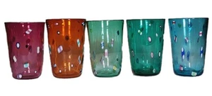 5 Lot Venetian Millefiori Murano Style Hand Blown Color Glass Tumblers Vintage - Picture 1 of 17