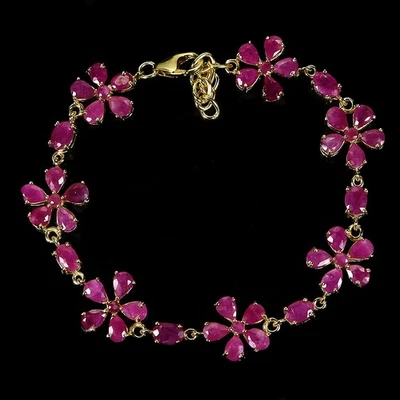 925 Sterling Silver Bracelet Oval Ruby 6x4mm Natural Gemstone Jewelry 7inches - Image 1 of 4