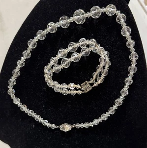 Set gioielli in argento sterling sposati anni '30 laureati cristallo sfaccettato - Foto 1 di 7