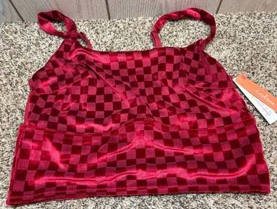 Colsie Checkered Velvet Brami. Red. Size: XL. NEW! - Image 1 of 4