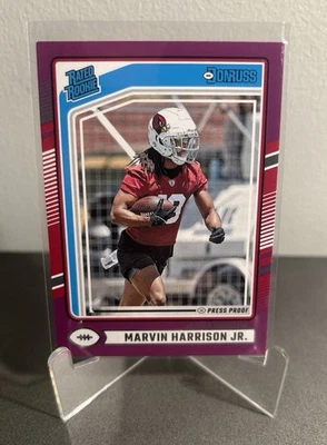 2024 Panini Donruss Marvin Harrison Jr. Púrpura Prensa Prueba No. 393 Rookie RC Foto 1 de 2
