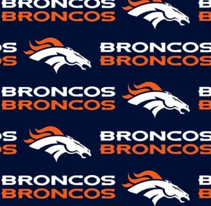 34"L x 60"W NFL Denver Broncos Logo Blue Cotton Fabric Almost 1 Yard - Picture 1 of 2