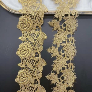 1Yd Gold Faden Spitze Zierleisten Stickerei DIY Kleidung Nähen Hochzeit Zubehör - Bild 1 von 16