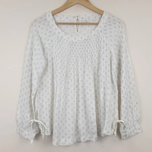 Fat Face Blouse Womens UK 12 Ivory Geometric Dot Pleated Side Tie Boho Casual - Picture 1 of 15