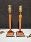 PAIR  OF AMBER BAKELITE VINTAGE ART DECO LAMPS  W/ORNATE METAL BASES